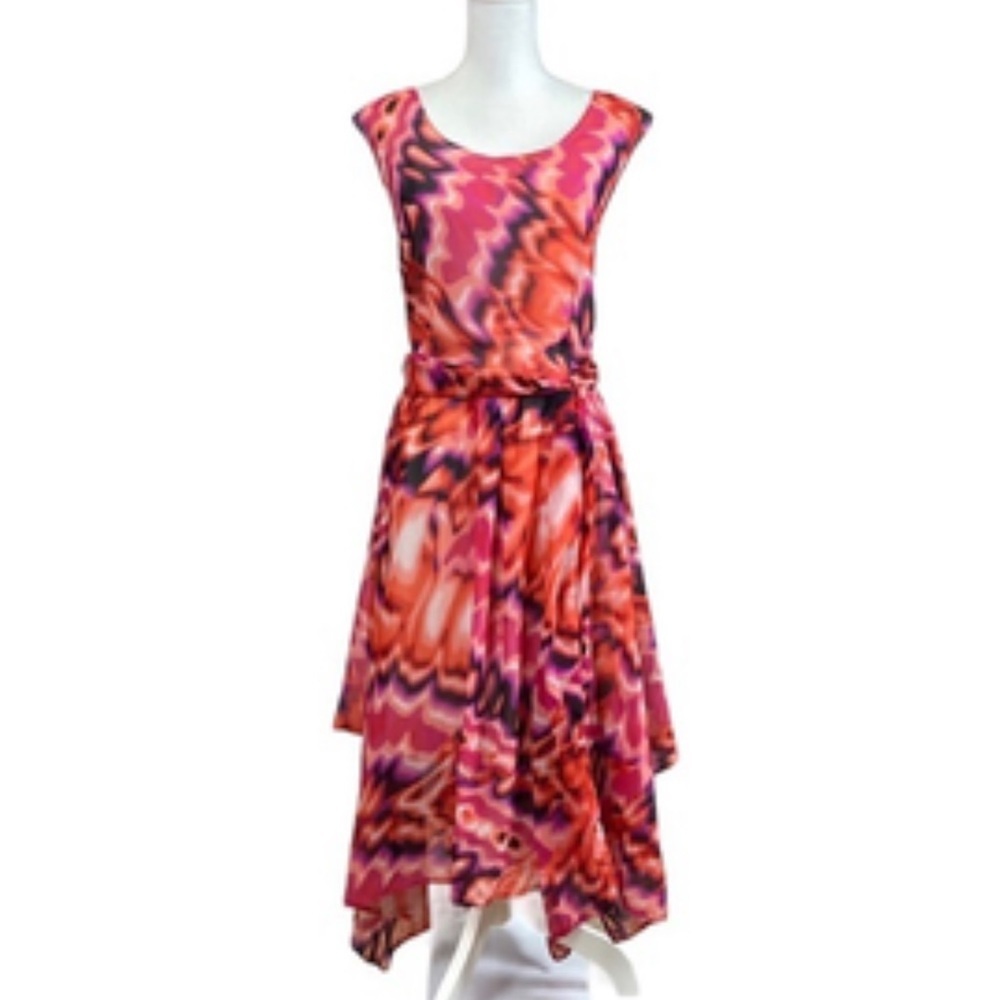Jennifer Lauren Women’s Ruffled  Tier Dress Size Md. Sleeveless Lined Pink Red
